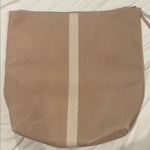 ABLE Beige /light tan and cream stripe leather fold over clutch 7x14 folded euc
